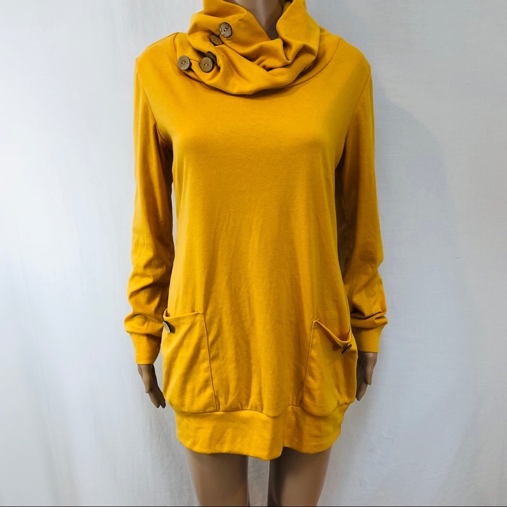 Levaca  women’s cowl neck Pullover  Mustard Sz M